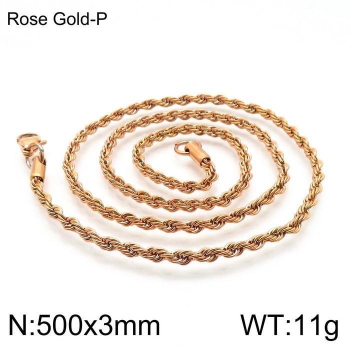 Twisted Rope Chain! - Genuine Rose Gold Plated! - 500 MM Length! - 316L Fine Stainless Steel! 